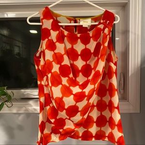 Anthropologie red and white print silk top